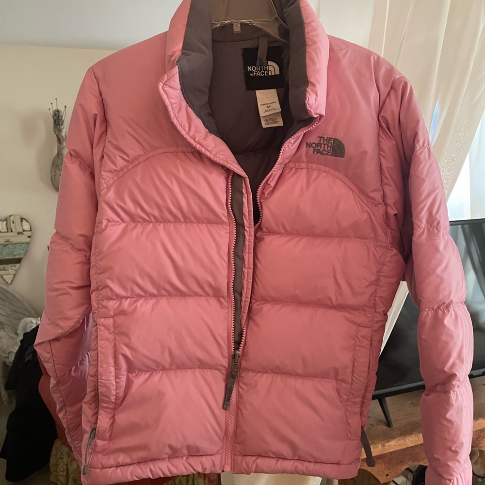 The North Face pink goose down jacket, small, new